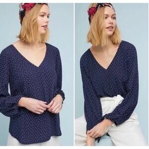 MAEVE by ANTHROPOLOGIE Women's Pernille Tie Sleeve Polka Dot Blouse Top Medium
